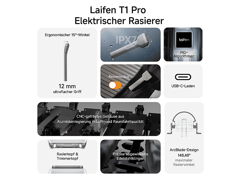 Laifen T1 Pro Aluminium Nass- und Trockenrasierer (Akkubetrieb, Space Grau, 1-Klingensystem (Rasierer oder Trimmer)) — Foto 2 von 5