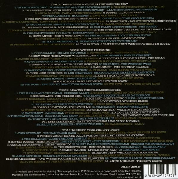 Albumcover mit Titellisten. Verschiedene Künstler sind mit Songtiteln auf vier Discs aufgeführt. Unten befindet sich ein Barcode.
