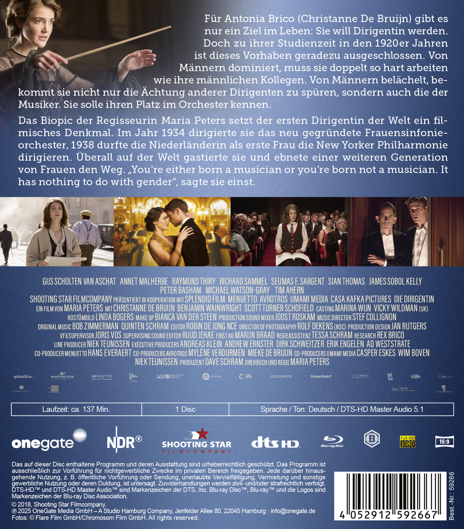 Poster für 'Die Dirigentin'. Eine Frau mit Taktstock. Text über den Film und Credits unten.