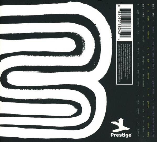 Albumcover mit einem großen, stilisierten weißen '3' auf schwarzem Hintergrund. Text enthält Titellisten, einen Barcode und das 'Prestige'-Logo.