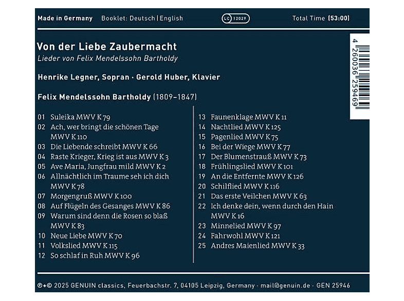 Thumbnail - Legner, Henrike/Huber, Gerold - Von der Liebe Zaubermacht Lieder (CD)