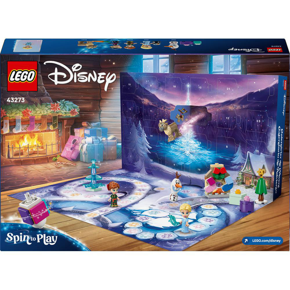 Ein LEGO Disney Adventskalender. Ein Brettspiel mit Disney-Charakteren und Elementen. Enthält einen Kamin, Geschenke und einen Weihnachtsbaum.