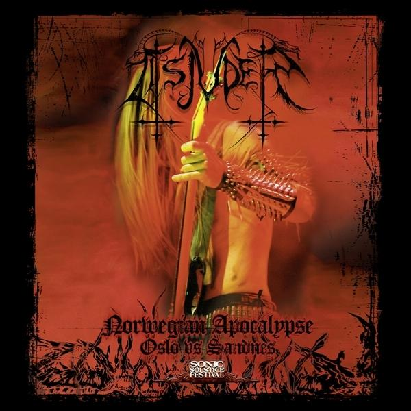 Albumcover mit einer Person, die einen Bogen hält, lange blonde Haare, roter Hintergrund, Text und ein schwarzer Rahmen.