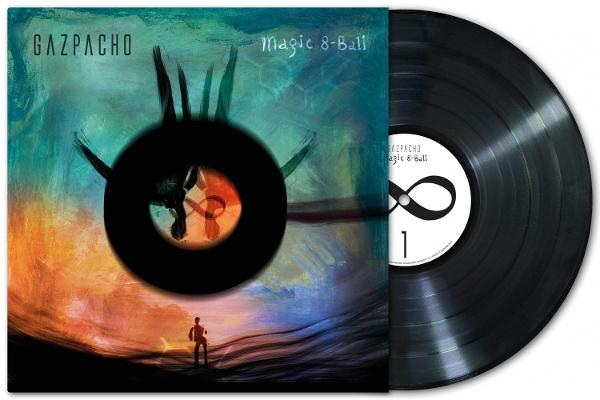 Albumcover mit Schallplatte. Artwork zeigt schwarze Platte, abstrakte Figur und Titel Magic 8-Ball.