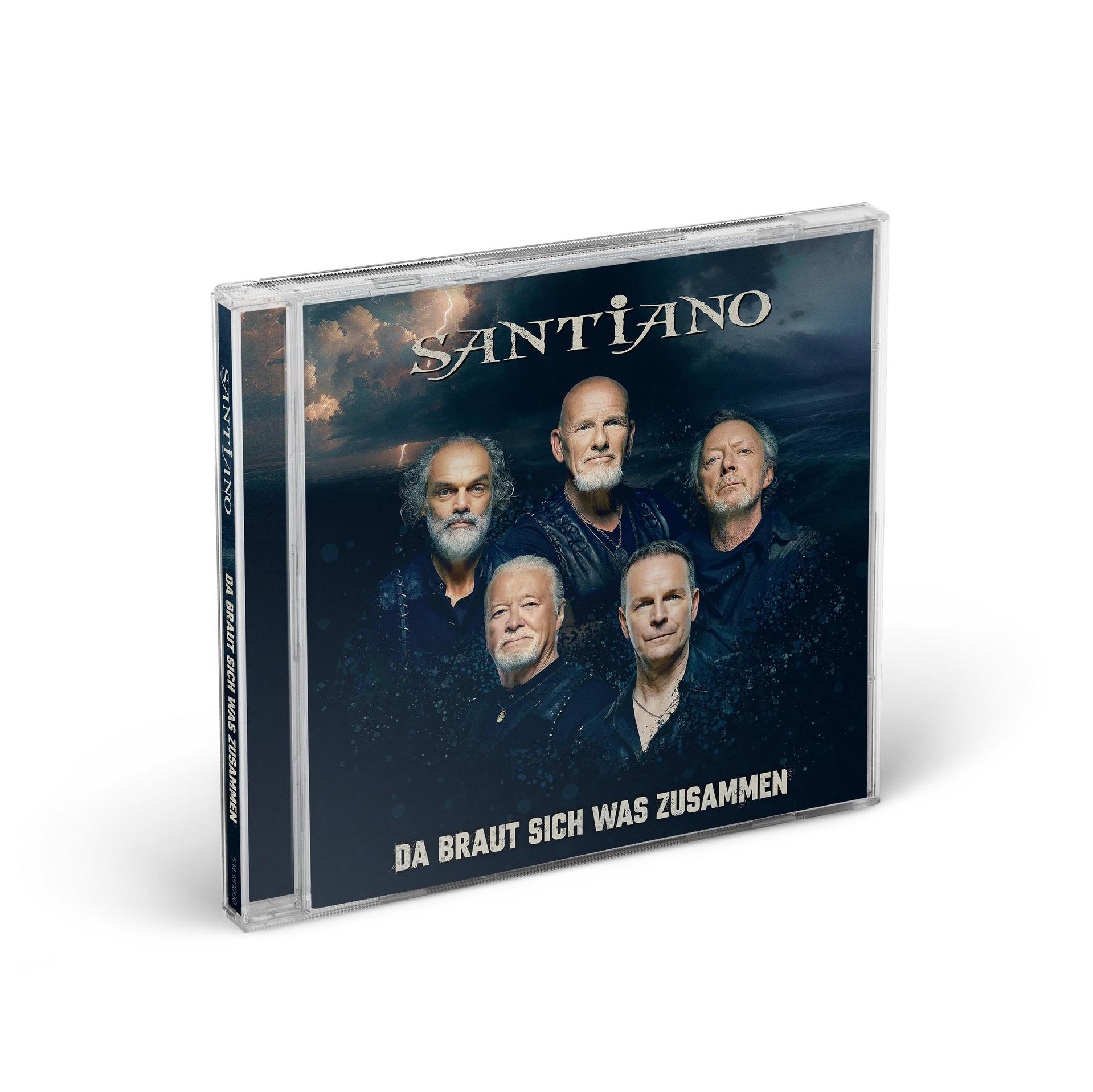 CD-Cover von Santiano. Fünf Männer in dunkler Kleidung. Der Titel lautet 'Da Braut Sich Was Zusammen'.