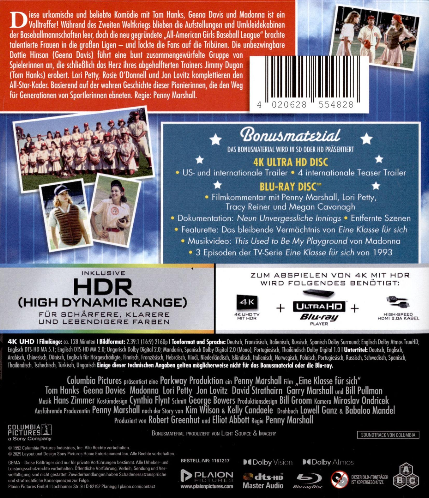Filmcover. Frauen in Baseball-Uniformen. Text enthält Filmtitel, Besetzung und Bonusmaterial.
