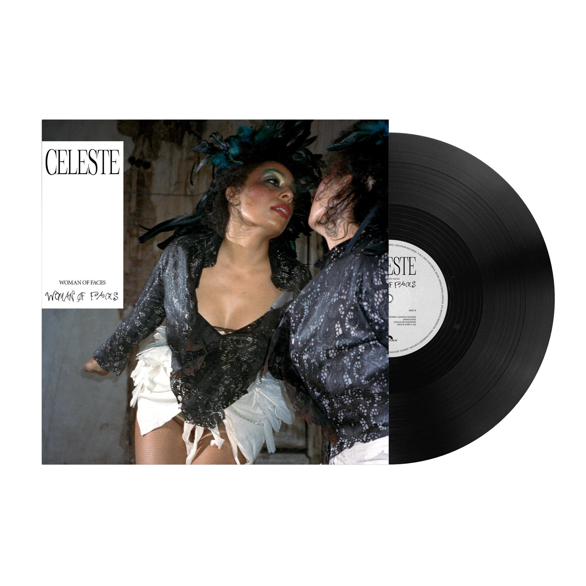 Schallplatte mit Albumcover: Frau mit Federkopfschmuck spiegelt sich.