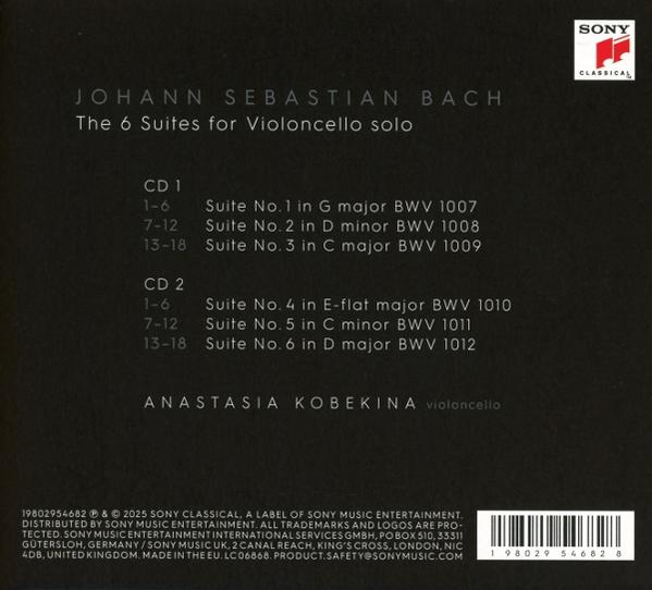 CD-Cover: Musik von Johann Sebastian Bach. Titel ist 'The 6 Suites for Violoncello solo'. Künstler: Anastasia Kobekina.