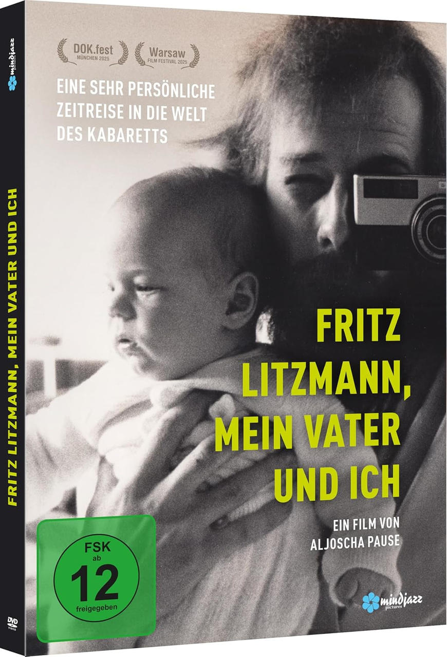DVD-Cover mit Vater und Baby. Titel lautet 'Fritz Litzmann, Mein Vater und Ich'. Auszeichnungen und Altersfreigabe sind auch sichtbar.
