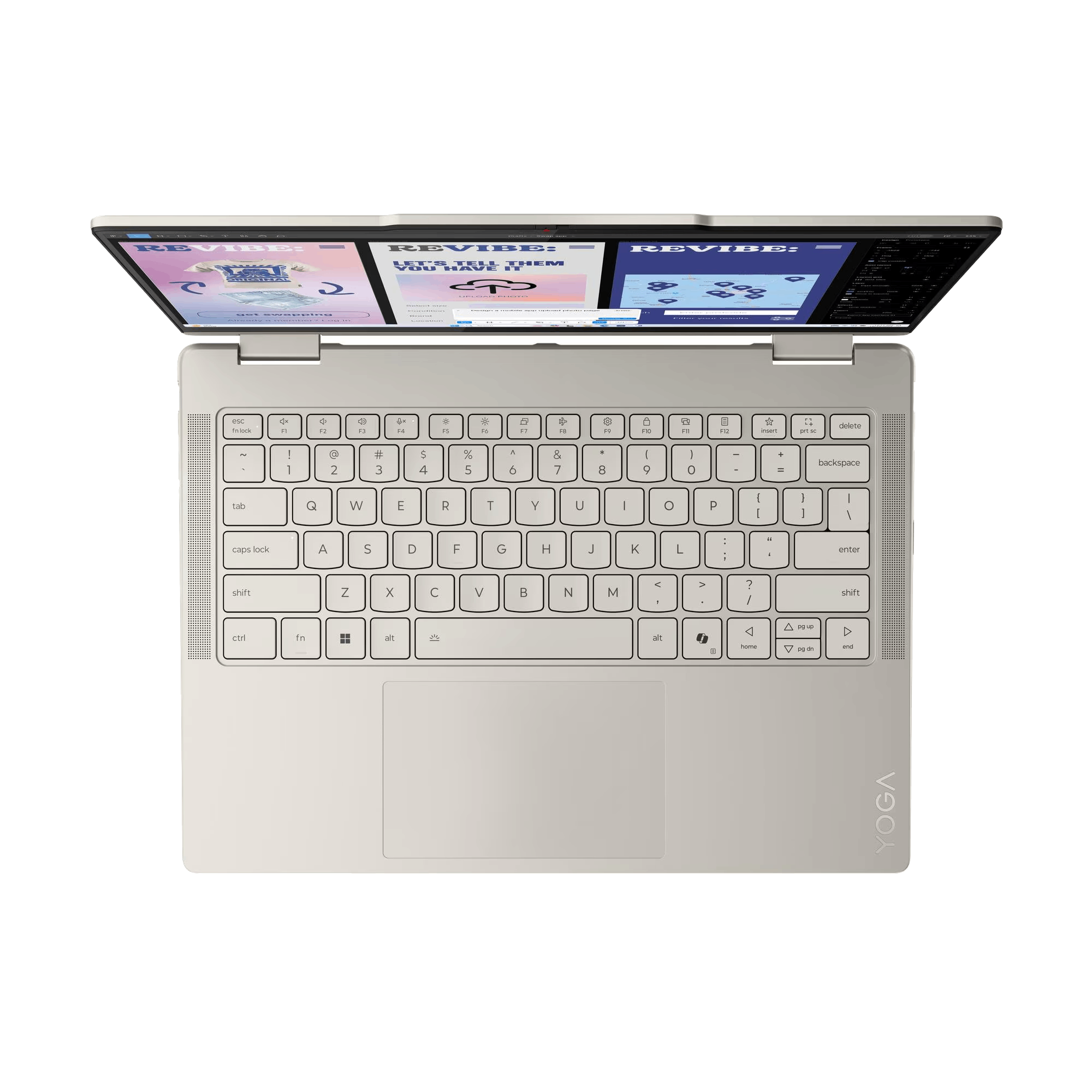 Un portátil, abierto, vista en ángulo. La pantalla muestra una página web. El teclado es visible, con un panel táctil debajo.