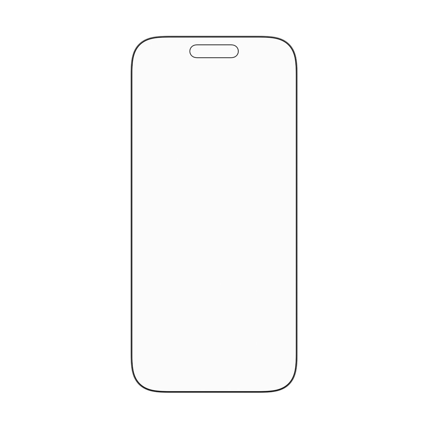 Een witte smartphone-omtrek met zwarte rand. Het heeft een inkeping aan de bovenkant en afgeronde hoeken.