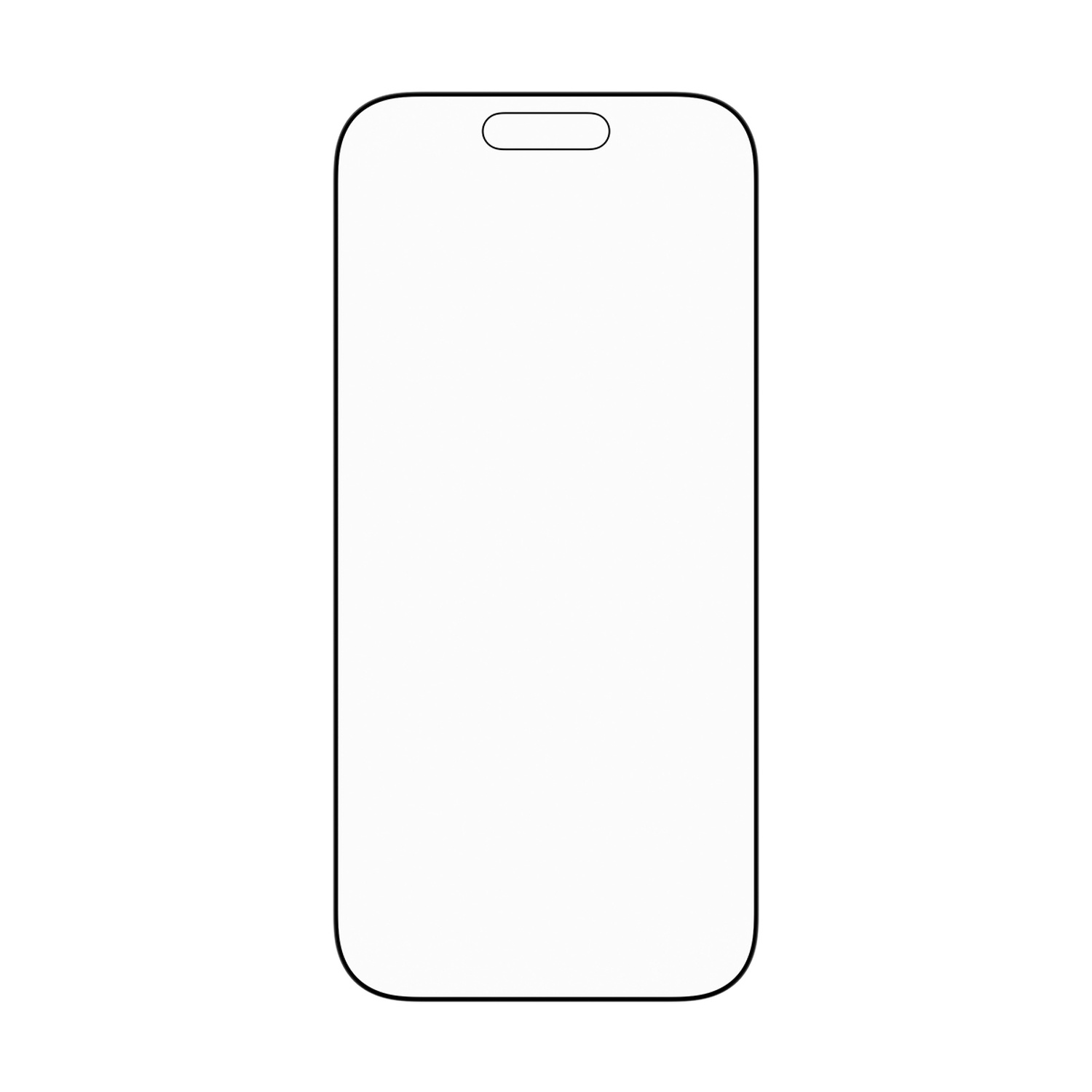 A white phone-shaped object with a black outline. It has a camera notch at the top. The background is plain white.