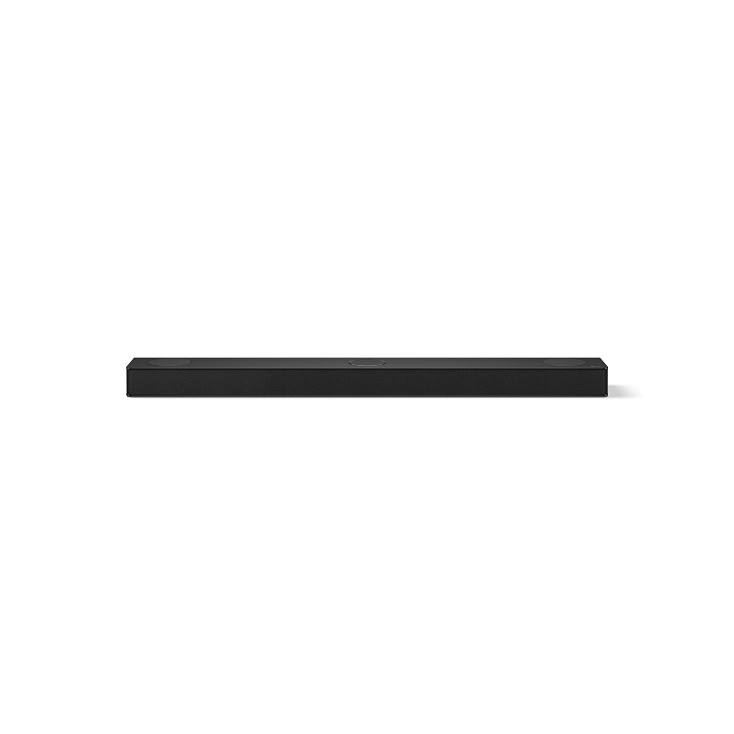 Une barre de son noire est centrée sur un fond blanc. La barre de son est rectangulaire et comporte quelques éléments de contrôle circulaires.
