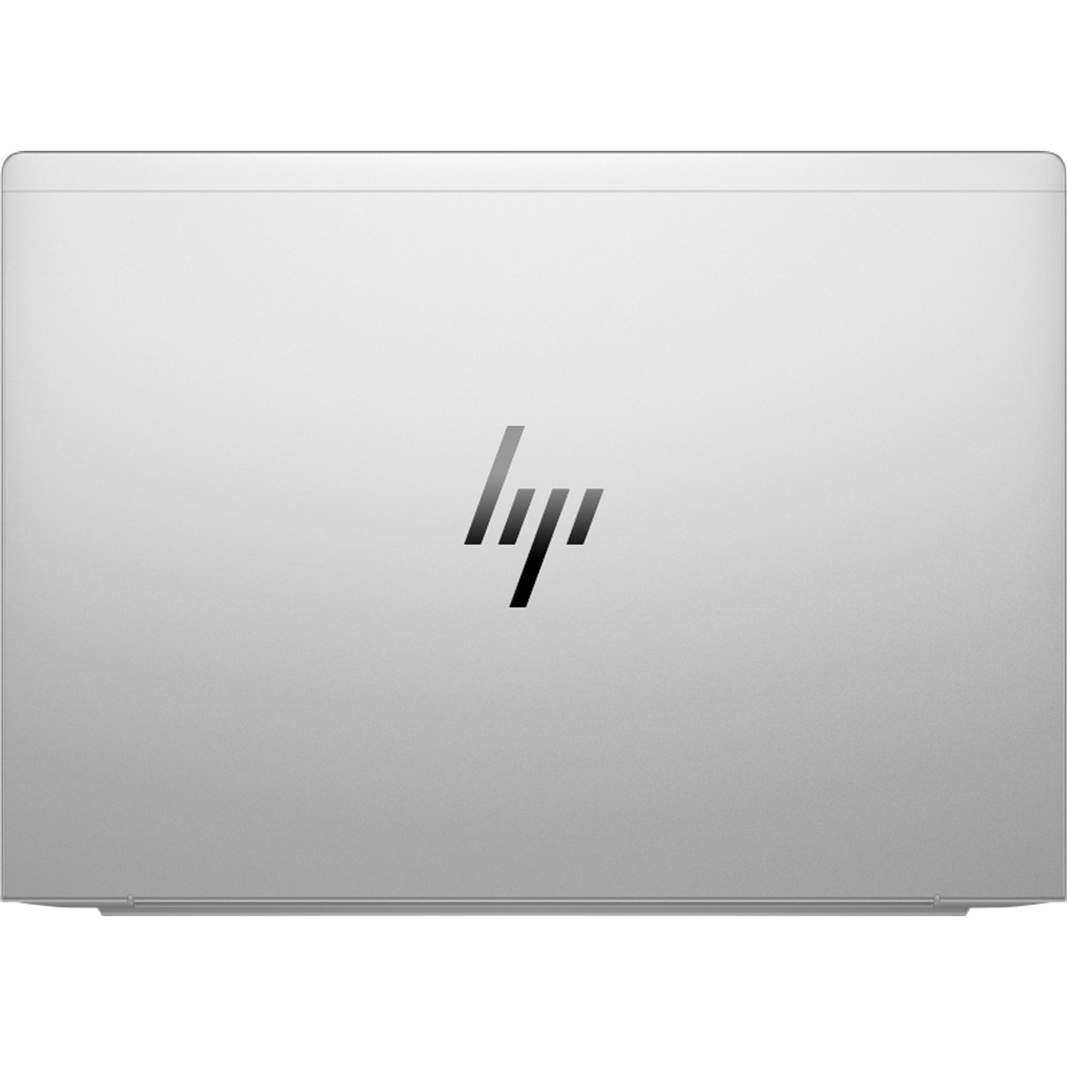 Silver laptop lid with HP logo. The surface is brushed. The logo is black, and in the center of the laptop.