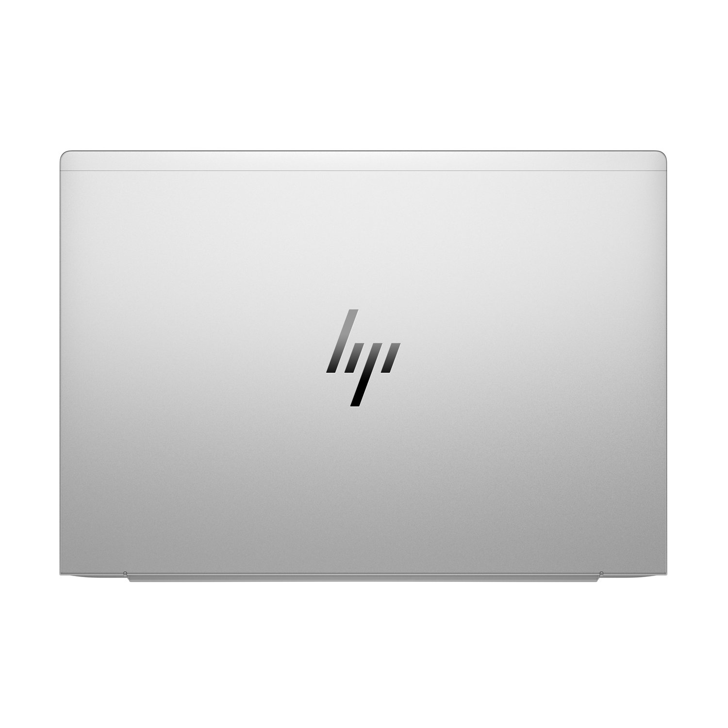 A silver laptop lid with the HP logo in black. The laptop is rectangular and has a smooth, metallic finish.