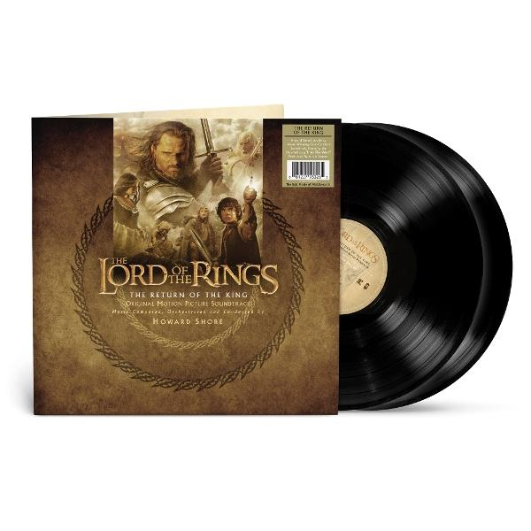 Das Cover von 'Der Herr der Ringe: Die Rückkehr des Königs' Soundtrack-Vinyl mit zwei schwarzen LPs.