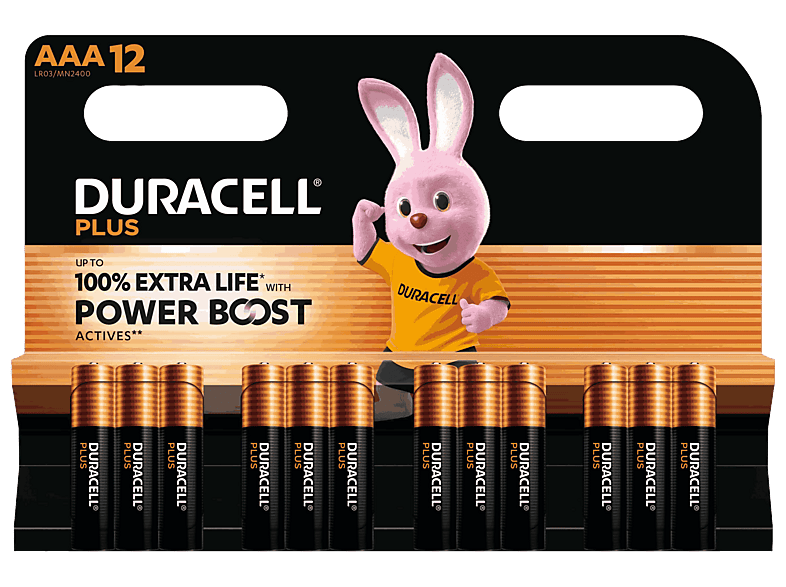 Pilas - Duracell Plus Powerboost, Tamaño AAA, 12 pilas