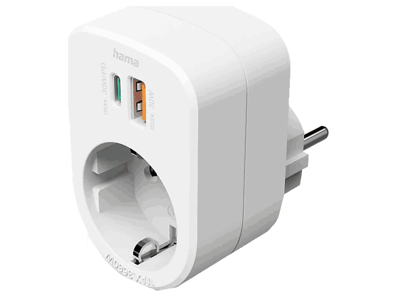 Ladrón de enchufes - Hama 00223343 Base Múltiple, Enchufe + USB-A USB-C, 30W, Blanco