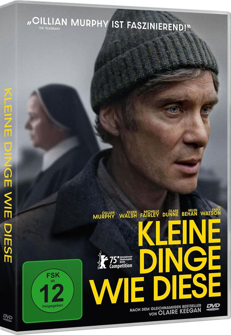 Filmcover mit Cillian Murphy, Titel 'Kleine Dinge Wie Diese'. Eine Nonne ist im Hintergrund. Grüner FSK 12 Aufkleber sichtbar.