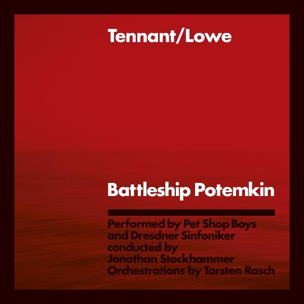 Album borító: Piros háttér fehér szöveggel 'Tennant/Lowe' és 'Battleship Potemkin'. Az előadók és a karmester részletei.