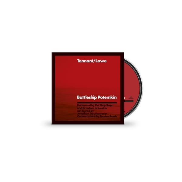 A "Battleship Potemkin" CD-borítója a Tennant/Lowe-tól. Piros borító szöveggel, egy CD részben látható jobbra. Fehér háttér.