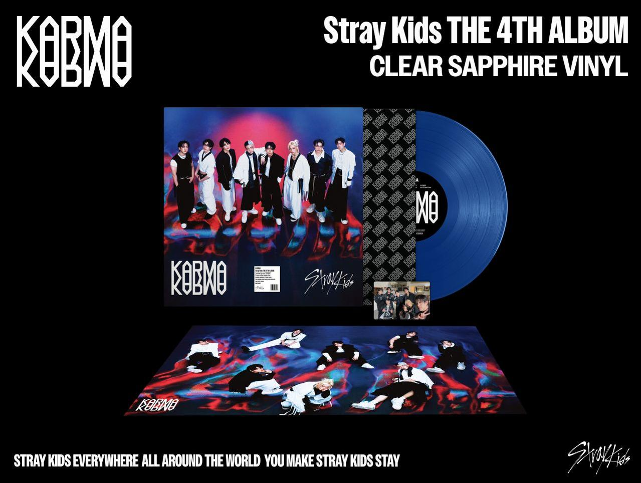 Albumcover von Stray Kids. Enthält eine blaue Schallplatte, ein Gruppenfoto und Albumkunst mit dem Namen der Gruppe und dem Albumtitel.