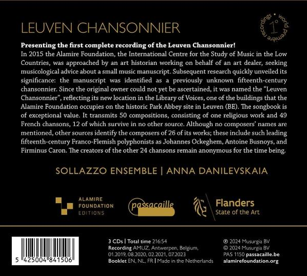 CD-Cover mit Text: Leuven Chansonnier, Sollazzo Ensemble, Alamire Foundation Editions und Flanders State of the Art.