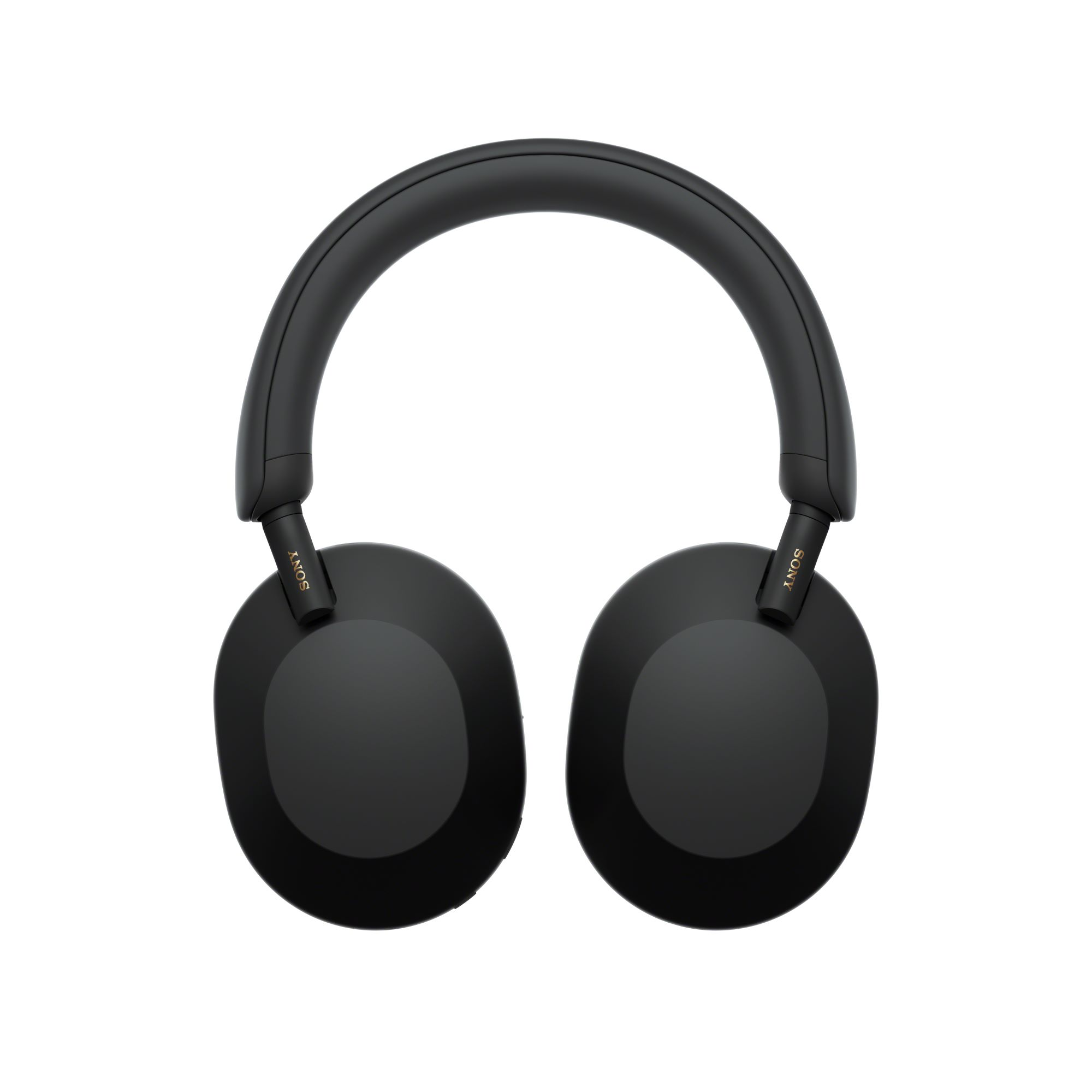 Auriculares Sony negros sobre fondo blanco. Los auriculares tienen una diadema curva y dos cascos.