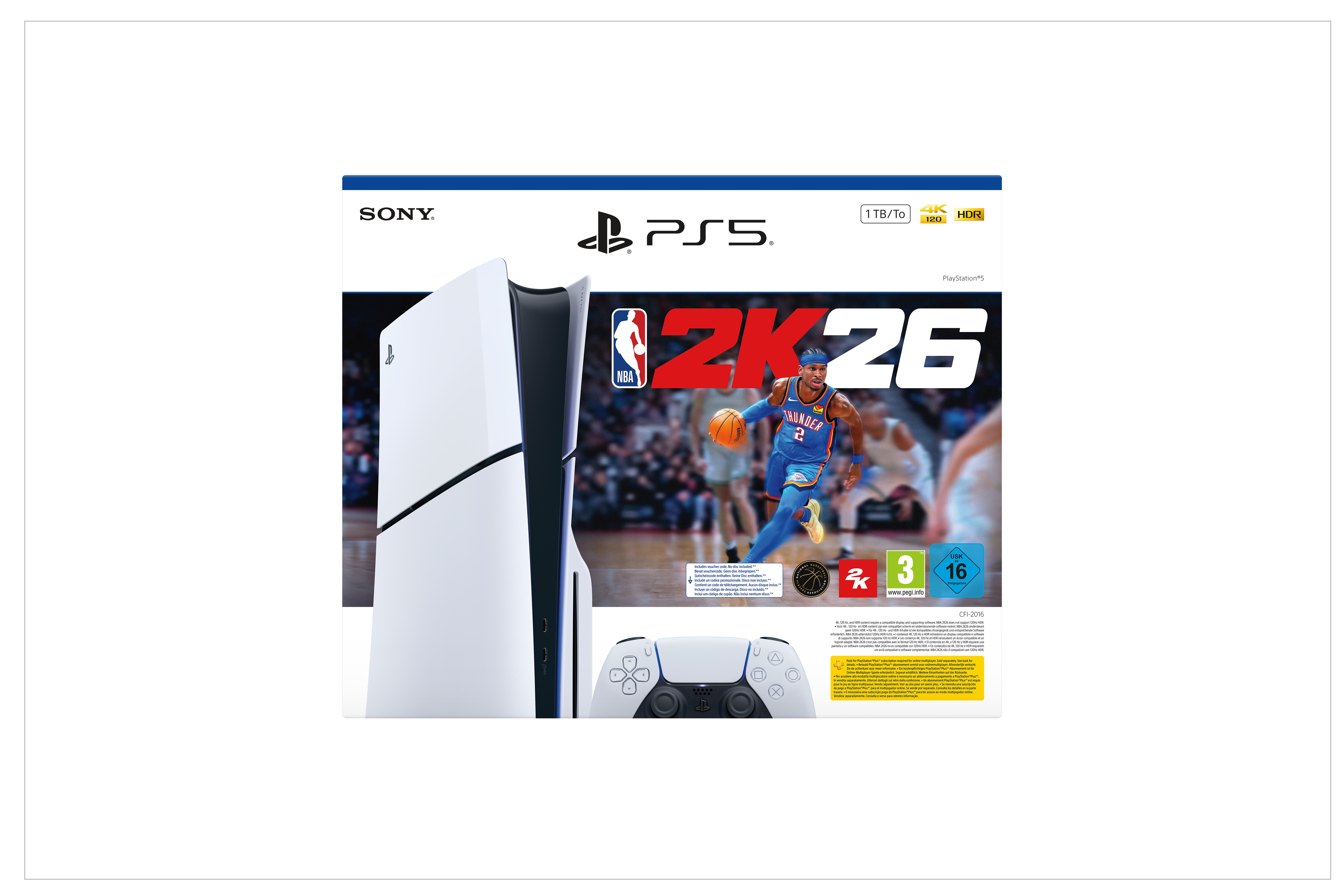 Schachtel für PS5-Spiel NBA 2K26 mit Konsolenbild und Basketballspieler.
