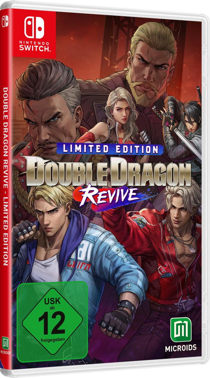 Cover-Art für Double Dragon Revive. Enthält mehrere Charaktere, den Titel und das Nintendo Switch-Logo.
