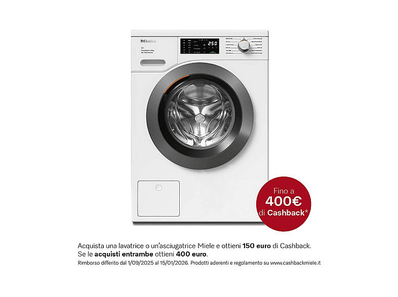 Miele WCK 360 PW XL WCS Lavatrice, Caricamento frontale, 10 kg, 11 programmi, Profondità 63,6 cm, Bianco, livello rumorosità centrifuga 71 dB(A),