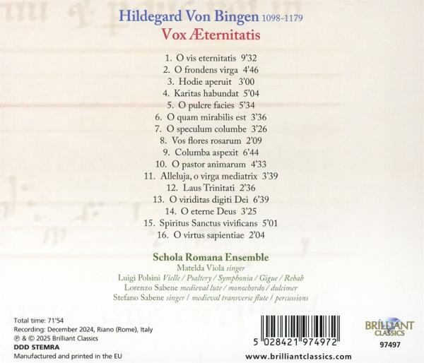 CD-Cover mit Titelliste von Hildegard von Bingen, Ensemble Schola Romana.