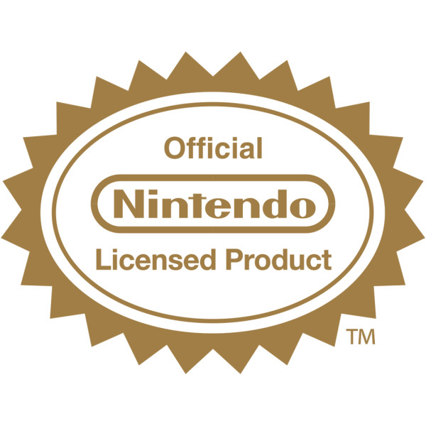 Ein goldfarbenes Siegel mit der Aufschrift: 'Official Nintendo Licensed Product'. Nintendo-Logo in ovaler Form.