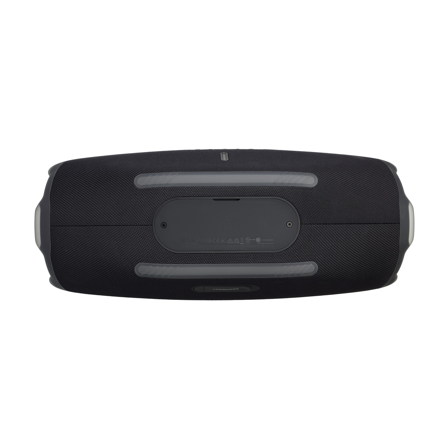 A black JBL Boombox speaker, rectangular with rounded ends, on a white background. It has a textured surface with gray accents.