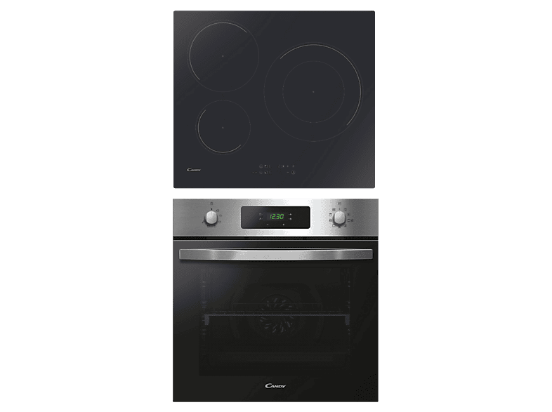 Pack Horno + Encimera - Candy Multifunción, Pirolisis Aqualisis, 70 l, Inducción, 3 Zonas, Zona grande 29 cm, Inox