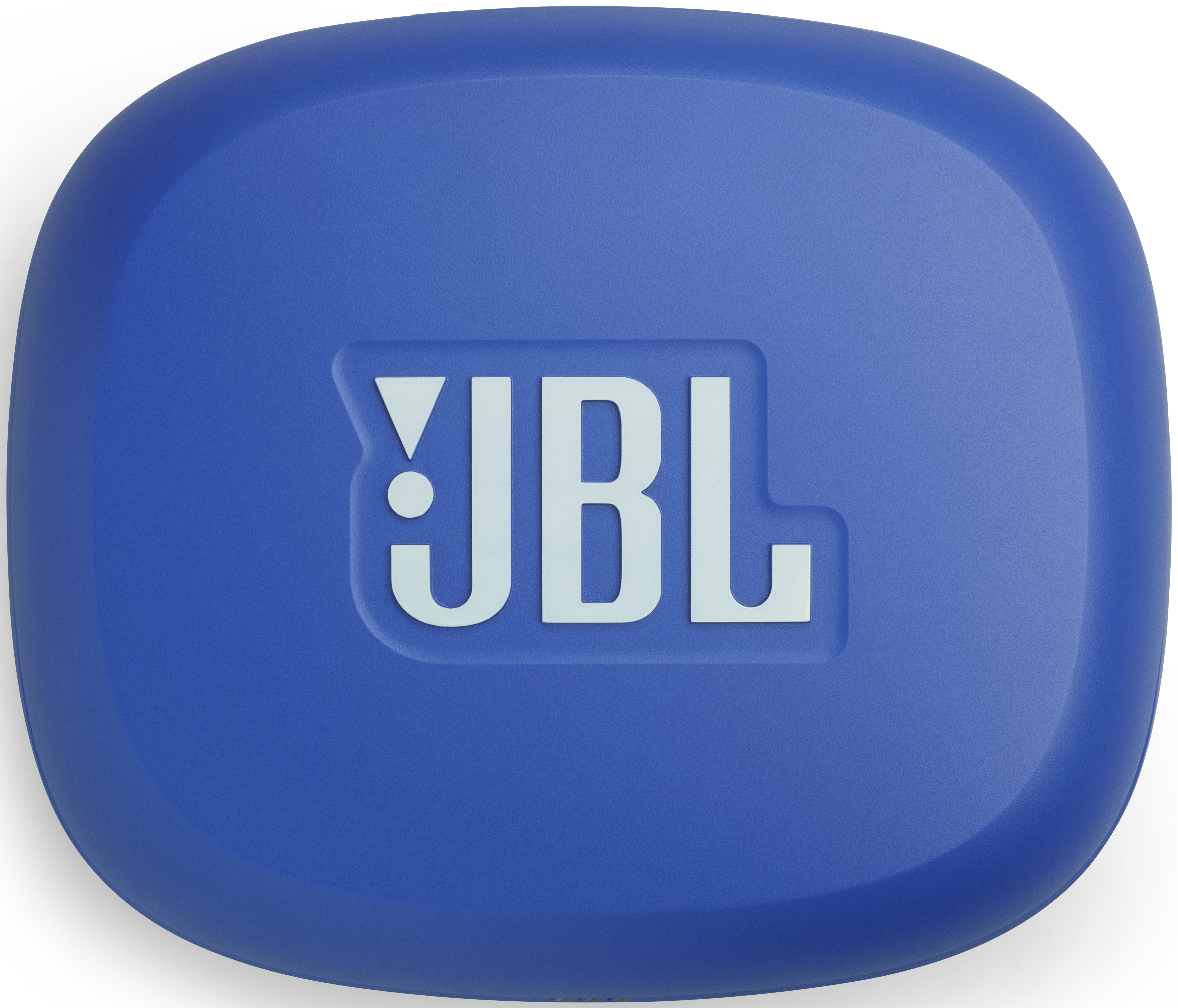 Eine blaue JBL-Hülle mit dem JBL-Logo in Hellblau. Die Hülle ist abgerundet, mit weißem Hintergrund.