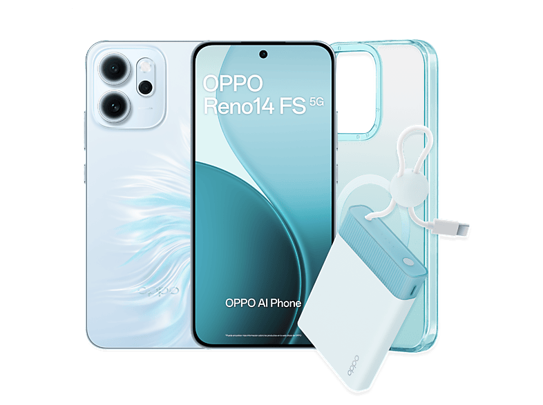 OPPO Reno14FS, Opal Blue, 512GB, 12GB RAM, 6.57 2.5D AMOLED, Snapdragon® 6 Gen 1 (4nm), 6000mAh, Incluye Powerbank