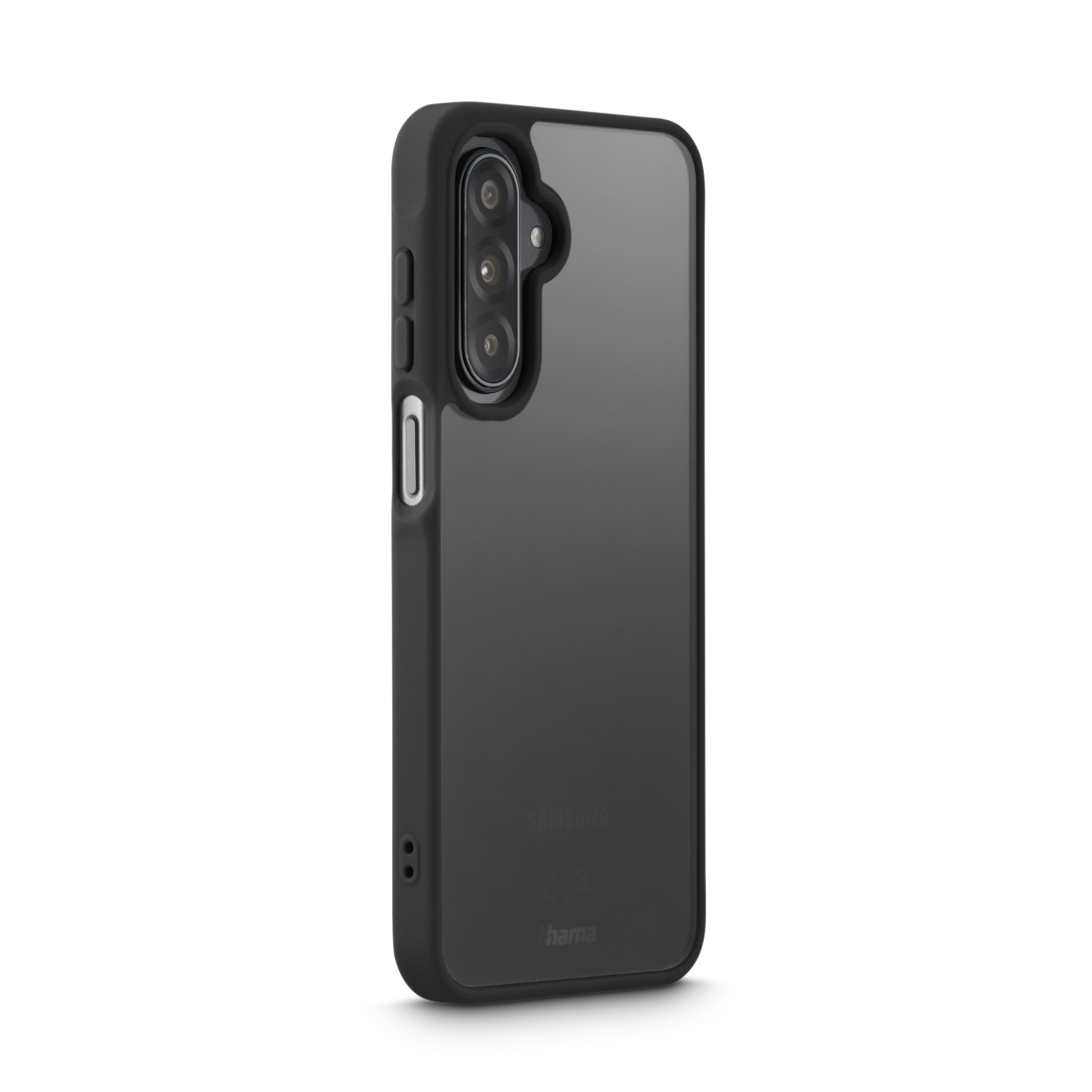 Eine schwarze Handyhülle mit durchsichtigem Rücken. Die Hülle ist auf weißem Hintergrund. Das Telefon hat mehrere Kameras.