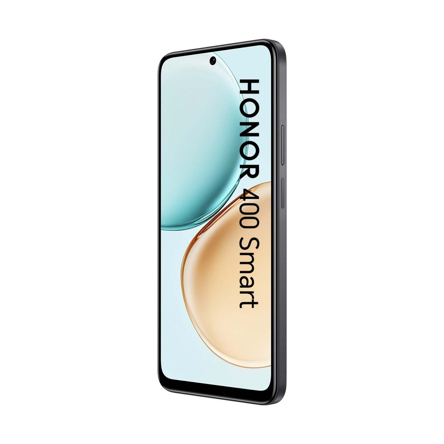 Viene visualizzato un telefono Honor 400 Smart. Lo schermo mostra un design azzurro e oro. La cornice del telefono è nera.