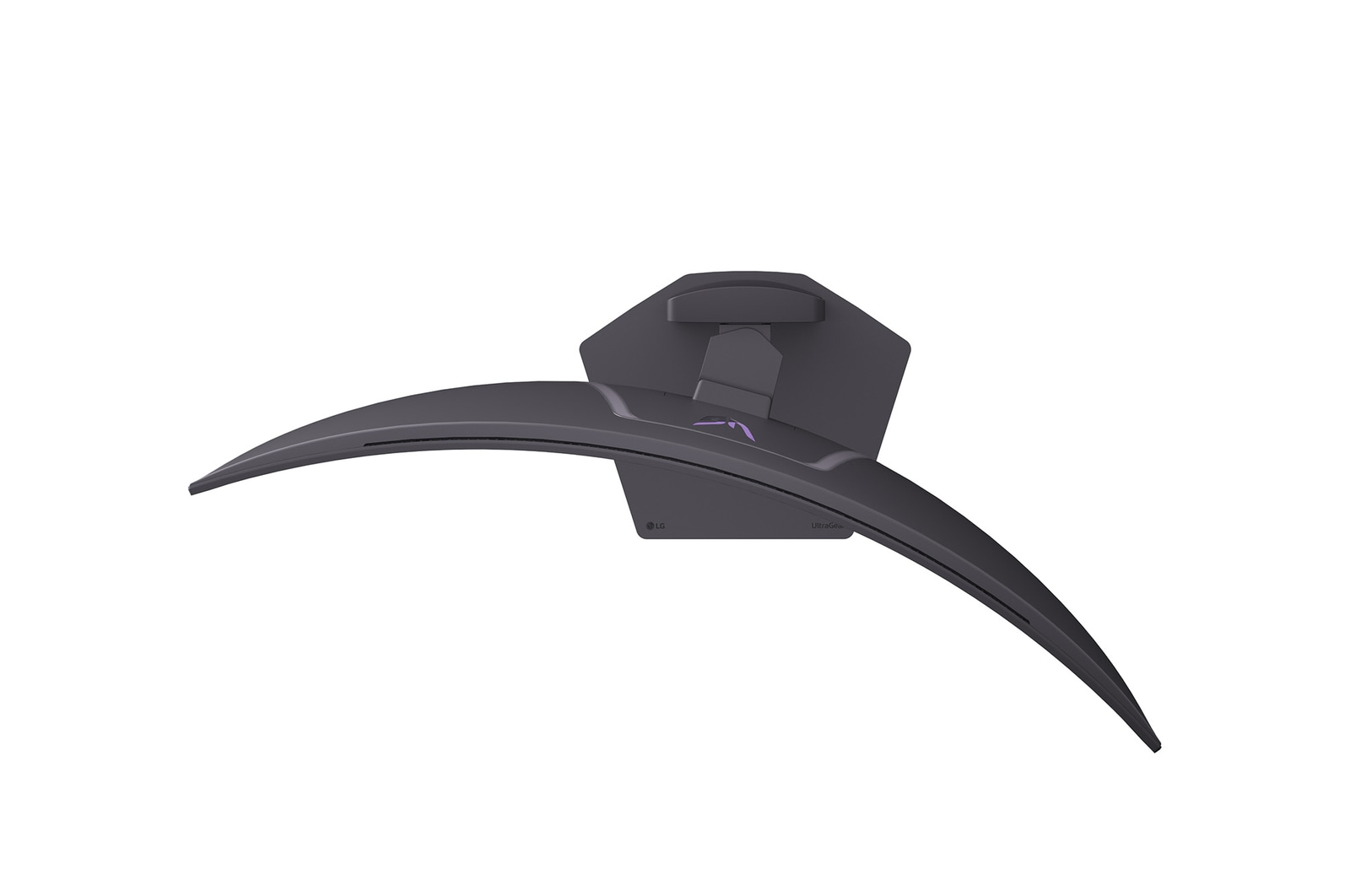 A curved, dark gray computer monitor on a white background. The monitor has an angular stand and the LG logo.