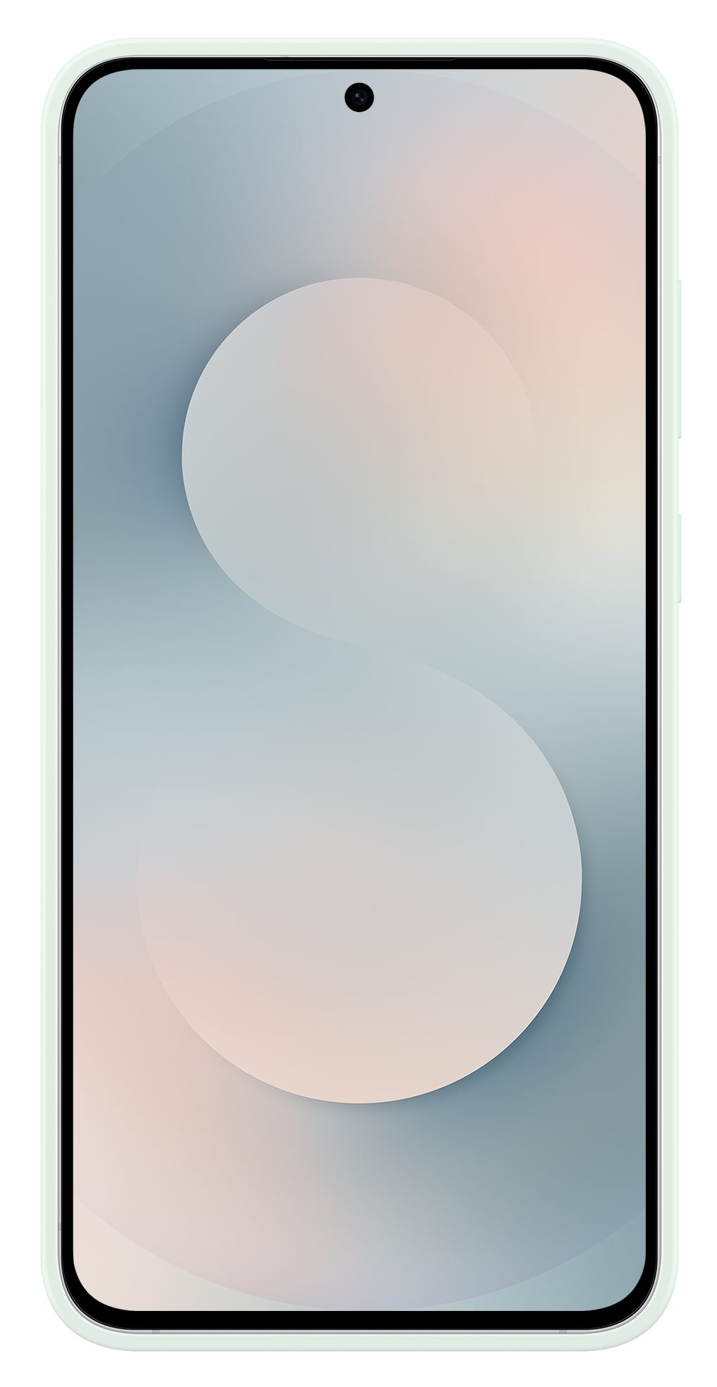 Smartfon z jasnoniebieskim tłem. Dwa duże białe okręgi nachodzą na siebie. Telefon ma jasnozieloną ramkę.