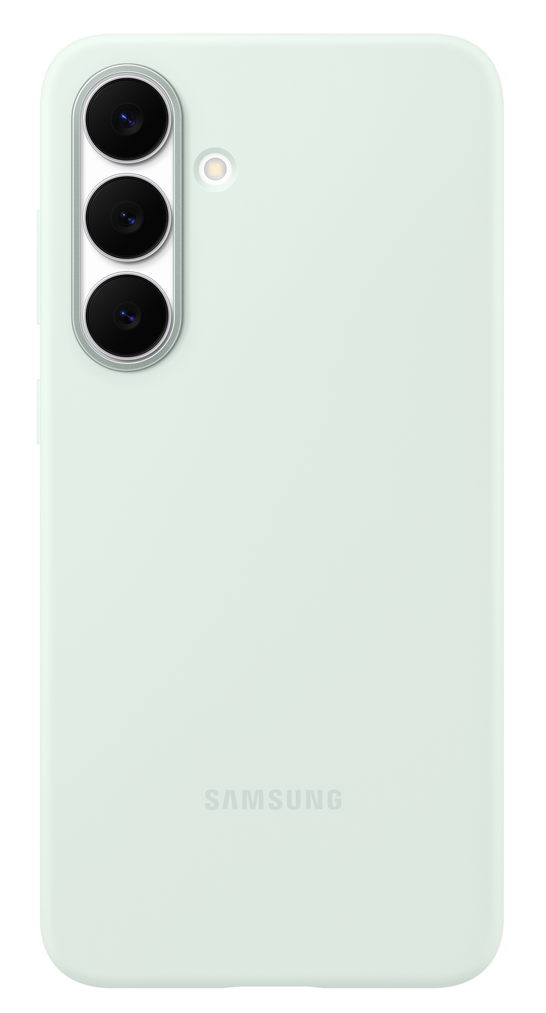 Jasnozielony telefon z trzema obiektywami i lampą błyskową. Słowo SAMSUNG znajduje się na dole.