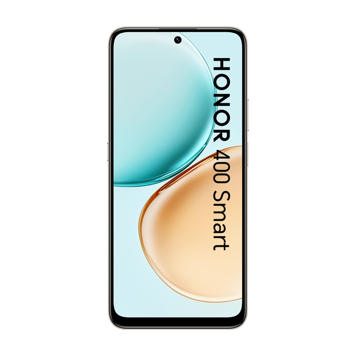 Smartphone con schermo che mostra forme astratte blu e oro. Il telefono è etichettato 'HONOR 400 Smart'.