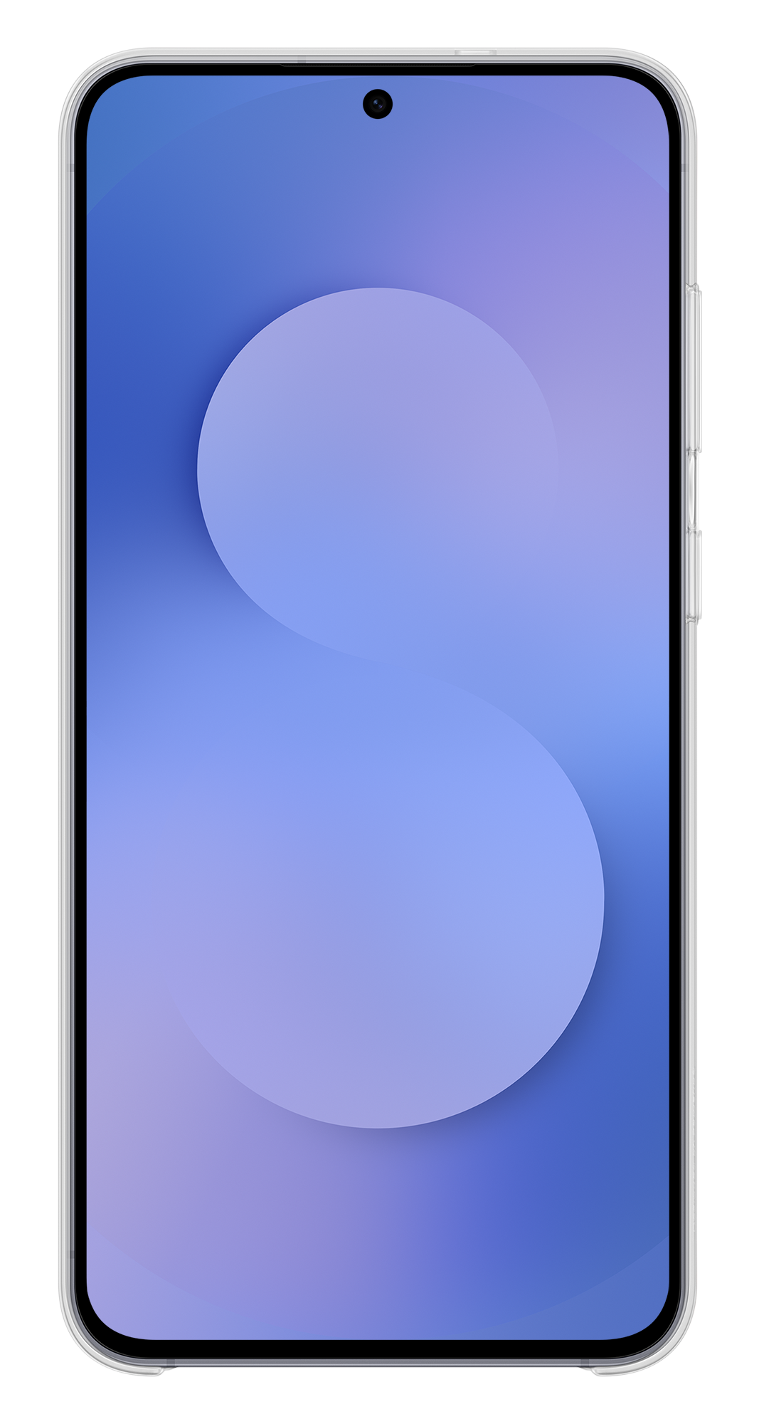 Smartfon z niebiesko-fioletowym gradientem. Centralnie umieszczony okrągły element.