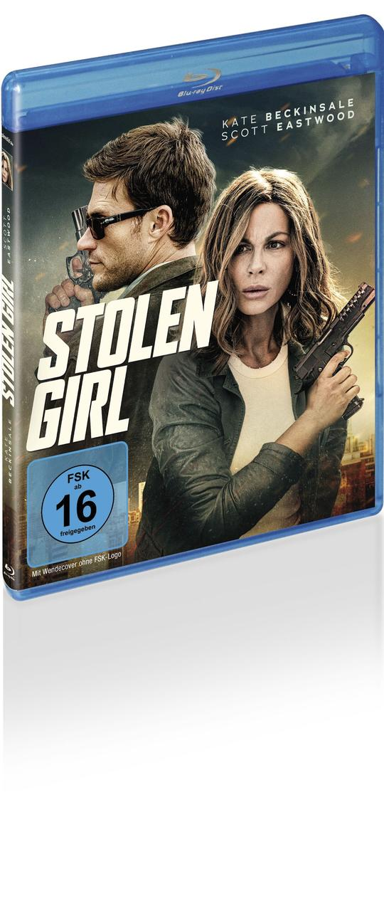 Blu-ray-Cover von 'Stolen Girl'. Kate Beckinsale und Scott Eastwood sind zu sehen. Eine Frau hält eine Waffe. FSK-Freigabe ab 16.