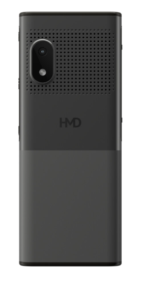 Ein dunkelgraues rechteckiges Gerät. Der obere Teil hat ein Kameraobjektiv und Lautsprecherlöcher. Das HMD-Logo ist sichtbar.