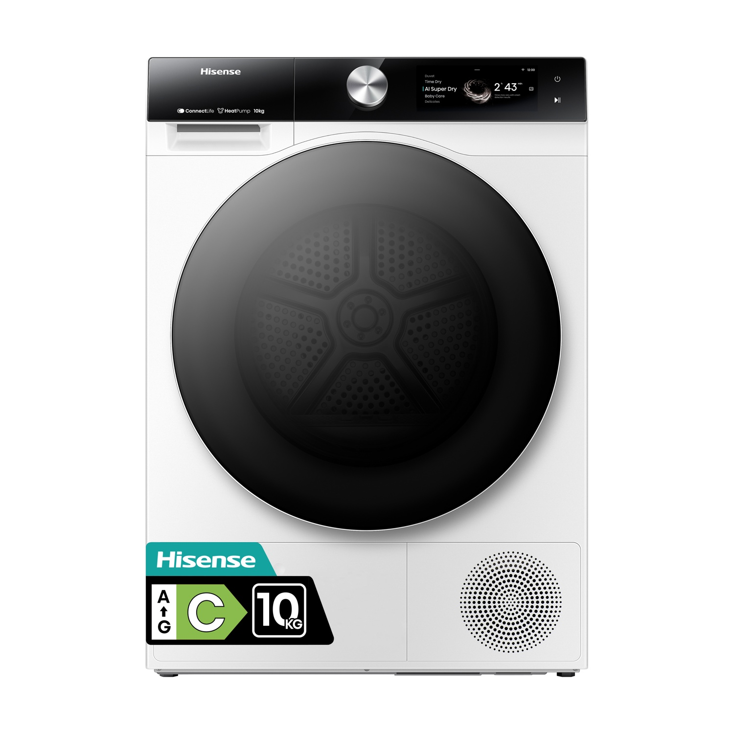 Asciugatrice Hisense Dh7S107Bw A pompa di calore, 10 kg, profondità 72 cm, 62 dB(A), Bianco, Classe C