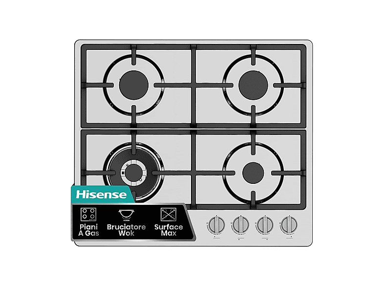 Hisense GM663XHFSI Piano Cottura a Gas 4 Fuochi 60 cm (Acciaio Inox)