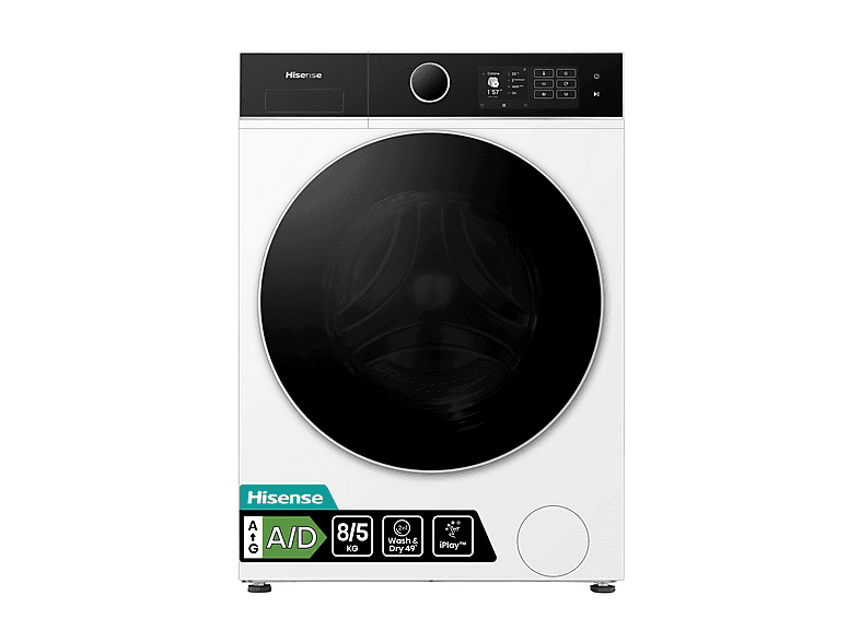 HISENSE WD5i8043BWF LAVASCIUGA, Caricamento frontale, capacità lavaggio 8 kg, asciugatura 5 18 programmi, Profondità 47 cm, Giri 1400 rpm, Bianco, Classe D