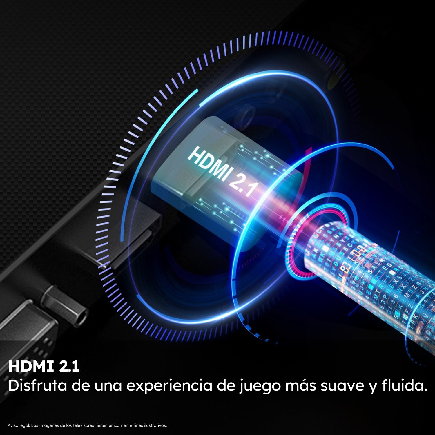 Cable HDMI 2.1 conectado con efectos digitales. Disfruta una experiencia de juego más fluida y sin interrupciones.